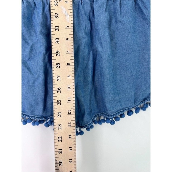TGLA Casual Shorts Blue Elastic Waist Pom Pom Lace 100% Tencel Pull On Women's M - Picture 5 of 7